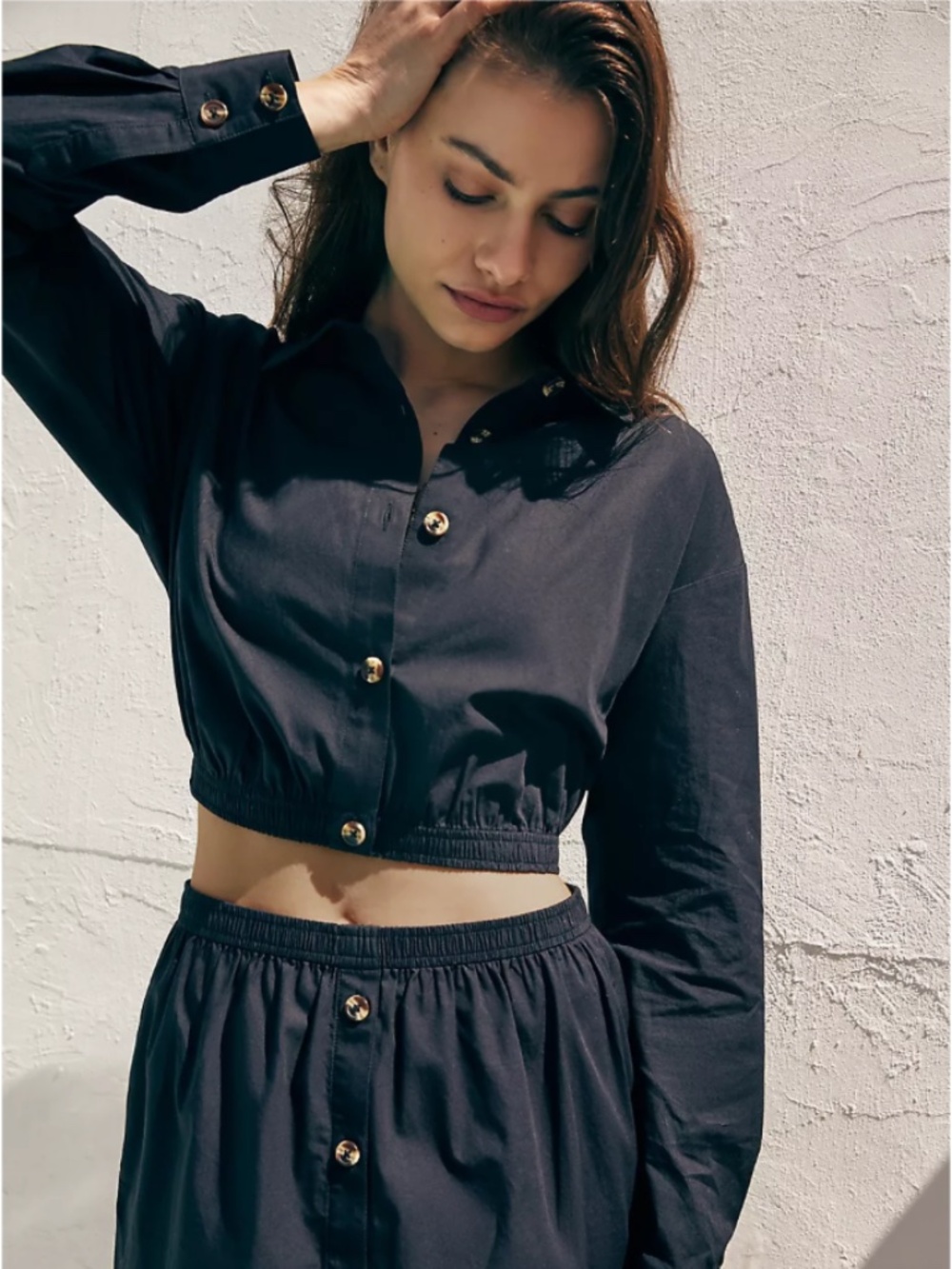 By Anthropologie Crop Buttondown Shirt in Black